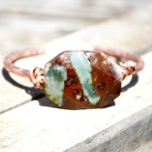 Chrysoprase Copper Cuff Bracelet Boho Healing